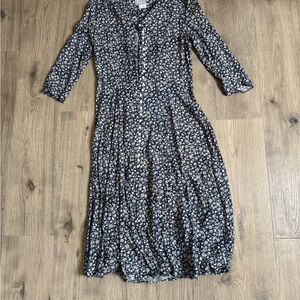 Floral Button-Front Midi Dress in Navy